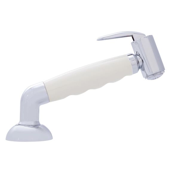 Deck-Mount Sprayer Hammer-Head Warm White Sprayer w/Elbow, 6' White Rubber Hose, Elite Holder image number 2