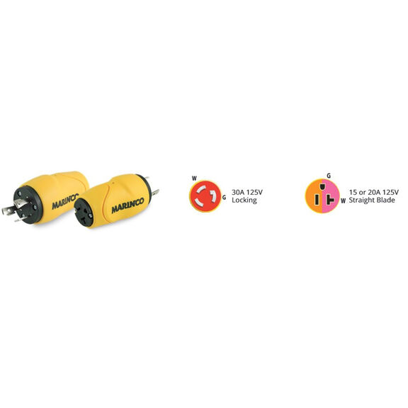 Marinco EEL Shore Power Straight Adapter, 30 Amp 125V Male to 15 Amp 125V Female image number 2