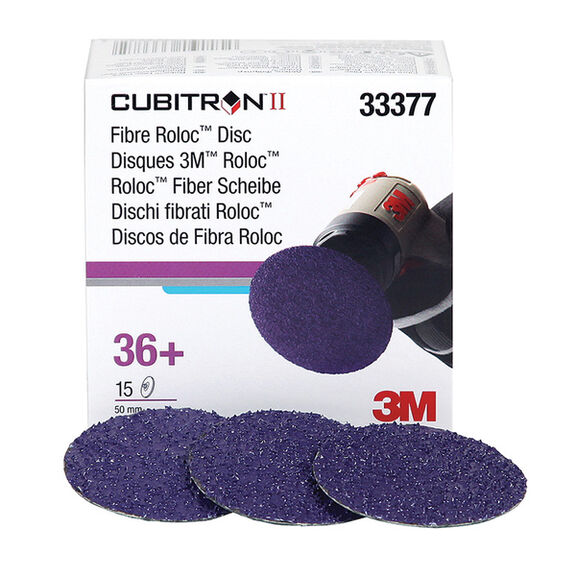 Cubitron&trade; II Roloc&trade; Discs, Grit: 36, Diameter: 2", Color: Purple, Standard Pack: Box, Quantity/Box: 15 image number 0