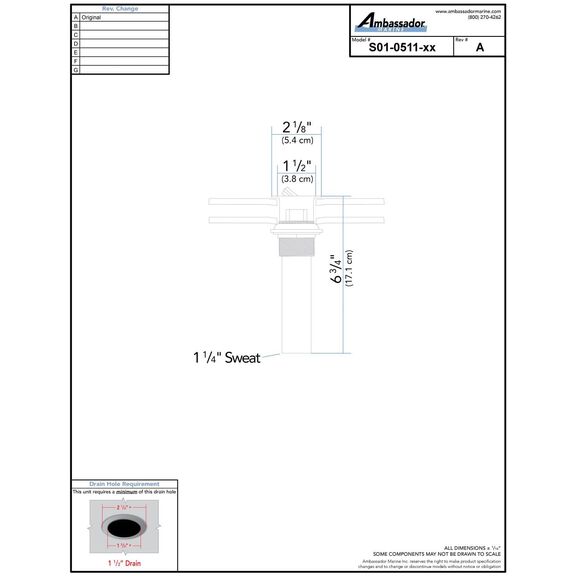 1-1/2" Drain, Flip Drain with Overflow, Straight, 1-1/4" Sweat Chrome image number 3