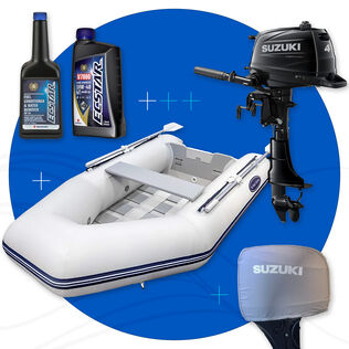 West Marine RU-250 PVC Inflatable Boat & Suzuki Black 4HP Outboard Bundle