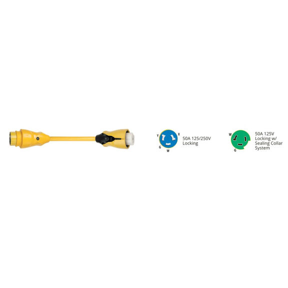 Marinco EEL Shore Power Pigtail Adapter, 50 Amp 125/250V Male to 50 Amp 125V Female image number 1