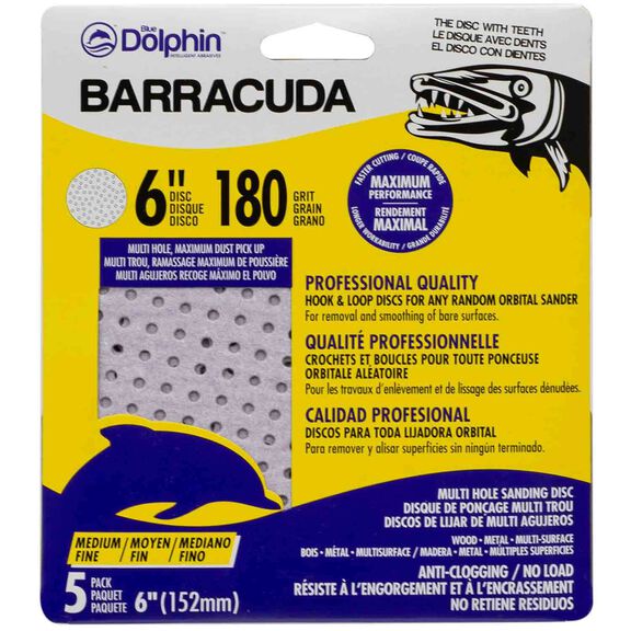 Barracuda 6" Pro Quality Sanding Discs, 180 Grit, 5-Pack image number 0