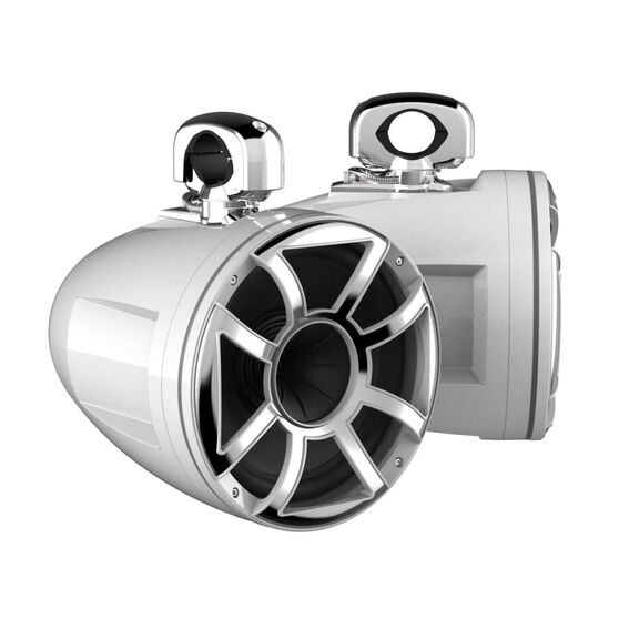 REV 12 HD White 12" Marine Tower Speakers with XS-W Grille & RGB LED Rings (Pair) image number 0