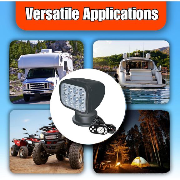 SEAFLO 360&deg; Rotating Remote Control LED Searchlight, 10-30V DC, 2700 Lumens, Wired Remote, Black, 2700K image number 5