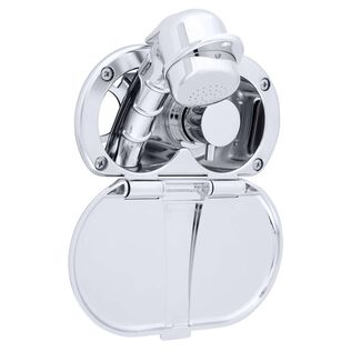 Aidack Transom Shower Hot/Cold Mixer, Chrome Cup & Lid, Small Chrome Sprayer, 6' Black Rubber Hose, Chrome Aidack Handle
