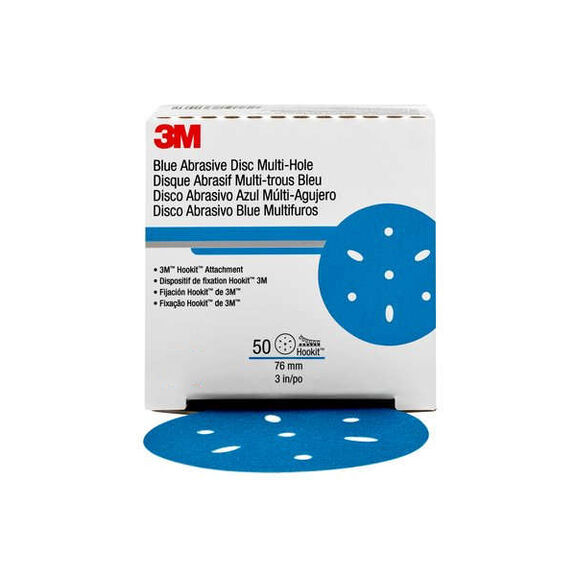 Hookit&trade; 3" Multi-hole Blue Abrasive Discs image number 0