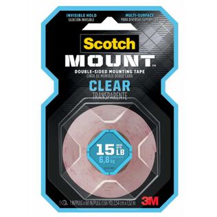 Scotch-Mount Clear Double-Sided Mounting Tape 410H-DC, 1" x 60" (2.54 cm x 1.52 m)