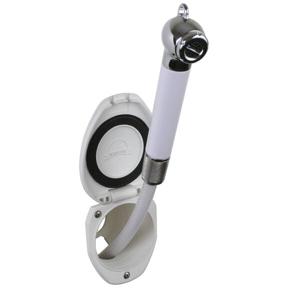 Transom Shower with Push Button Handle, 6' White Hose image number 1