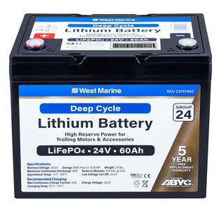 Group 24 Lithium Iron Phosphate Deep Cycle Battery, 24V 60Ah, ABYC Certified