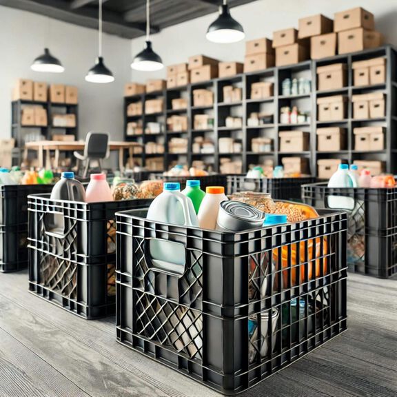 6 Gallon Heavy-Duty Black Milk Crates with Lid for Storage, Organization, 17.75" x 10" x 10.5" image number 4