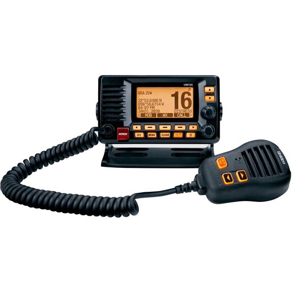 UM725GBT Fixed Mount VHF 25W Marine Radio featuring NMEA2000, Integrated GPS, Bluetooth and Private Text Messaging image number 0