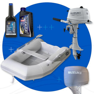 West Marine RU-3 PVC Inflatable Boat & Suzuki White 6 HP Outboard Bundle