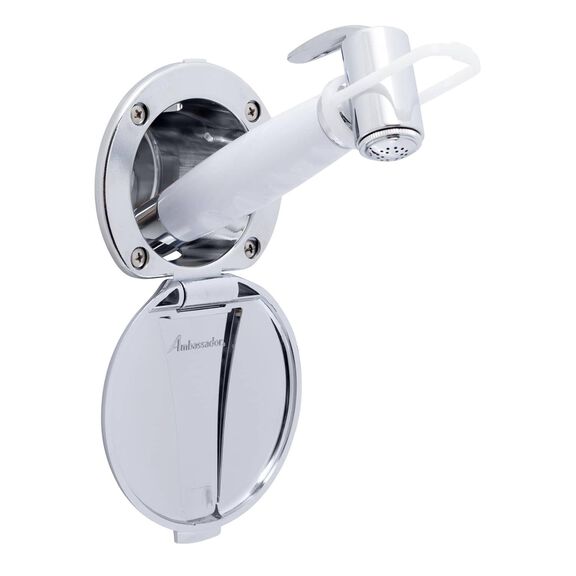 Recessed Shower Chrome Cup & Lid, Hammer-Head Arctic White Sprayer, 6' White Rubber Hose image number 0