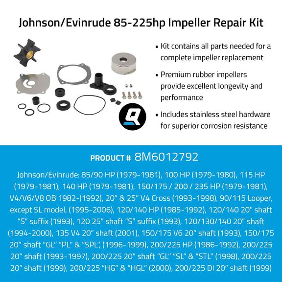 Quicksilver 8M6012792 Impeller Repair Kit - Johnson/Evinrude 85-225hp image number 1