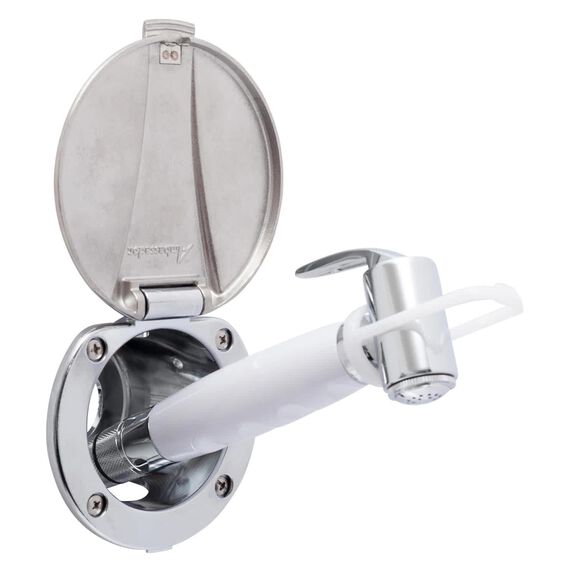 Recessed Shower Chrome Cup with Stainless Steel Lid, Hammer-Head Arctic White Sprayer, 6' Stainless Steel Hose image number 1