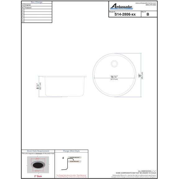 Cylinder Sink Ultra-Mirror Finish, 304 Stainless Steel, 2" Drain, SoundKOTE image number 3