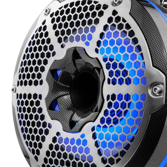 HYDRO 10" Neodymium Marine Towers with Built-in Passive Radiator, 1" Driver and RGB LED Light, 900 Watts, Black Carbon Fiber image number 1
