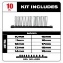 3/8" Metric Deep Well Sockets with FOUR FLAT&trade; Sides, 10 Piece image number 1