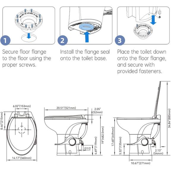 SEAFLO Porcelain RV Toilet Elongated Bowl 19in Residential Height Gravity Foot Pedal Soft Close image number 2