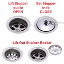 2" Drain, Trap Sink Drain, 1-1/4"-M Thread,  w/Strainer, w/Chain Stopper Brushed Finish image number 2