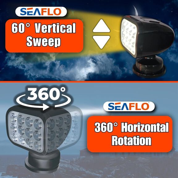 SEAFLO 360&deg; Rotating Remote Control LED Searchlight, 10-30V DC, 2700 Lumens, Wired Remote, Black, 2700K image number 2