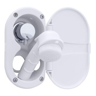 Aidack Transom Shower Hot/Cold Mixer, Arctic White Cup & Lid, Small Arctic White Sprayer, 6' Stainless Steel Hose, Chrome Aidack Handle