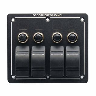 Illuminated Rocker Switch Panel with Breakers - 4-Gang, 12V DC