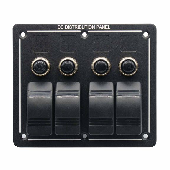 Illuminated Rocker Switch Panel with Breakers - 4-Gang, 12V DC image number 0
