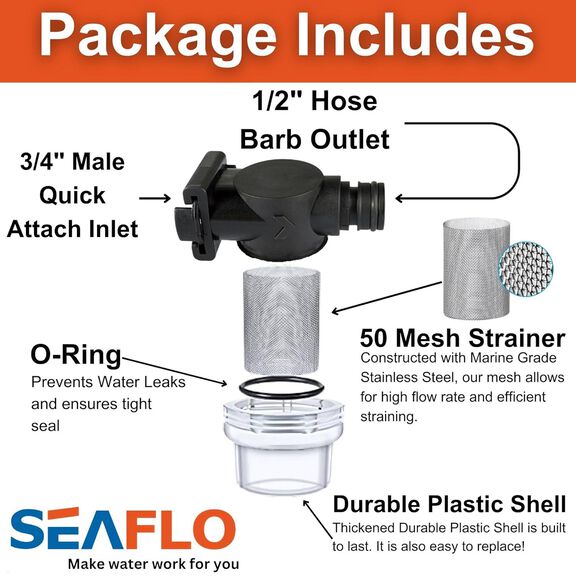 SEAFLO 52S02 Inline Water Pump Filter with 3/4 in. Quick Attach image number 2