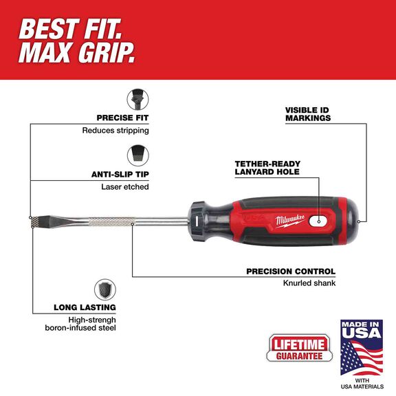 1/4" Slotted 4" Cushion Grip Screwdriver (USA) image number 1