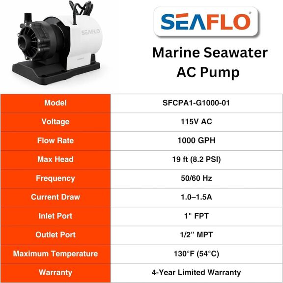 SEAFLO 1000 GPH 115V Marine AC Circulation Pump image number 3