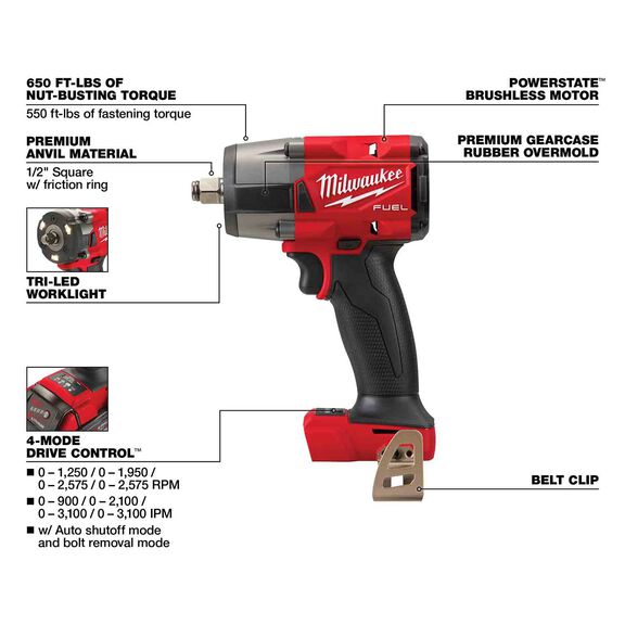 M18 FUEL&trade; 1/2" Mid-Torque Impact Wrench with Friction Ring image number 1