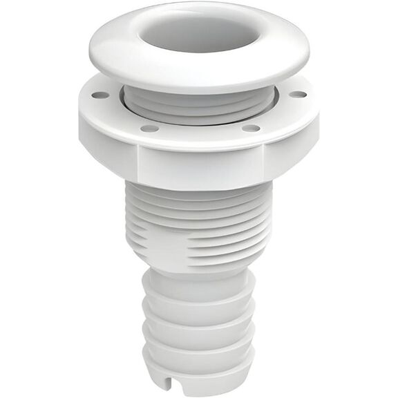 SEAFLO 5/8" Thru Hull Fitting with Check Valve, Polypropylene/Nylon, White, 1-Pack image number 0
