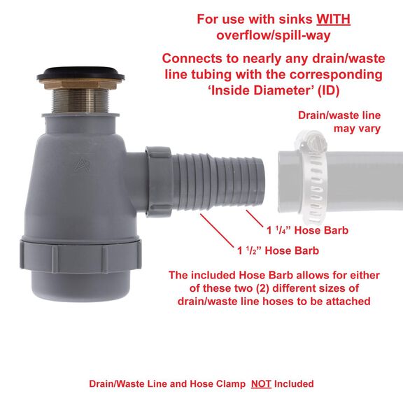 1-1/2" Drain, Flip Trap Sink Drain with Overflow, 1-1/4" & 1-1/2" Hose Barb Brushed Nickel image number 5