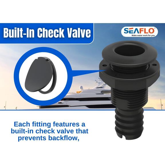 SEAFLO 1-1/4 in Thru Hull Fitting with Check Valve White image number 3