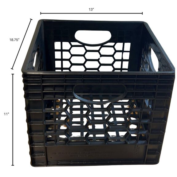 24 Quart Heavy-Duty Black Milk Crates for Storage, Organization, 18.75" x 13" x 11", 3-Pack image number 2