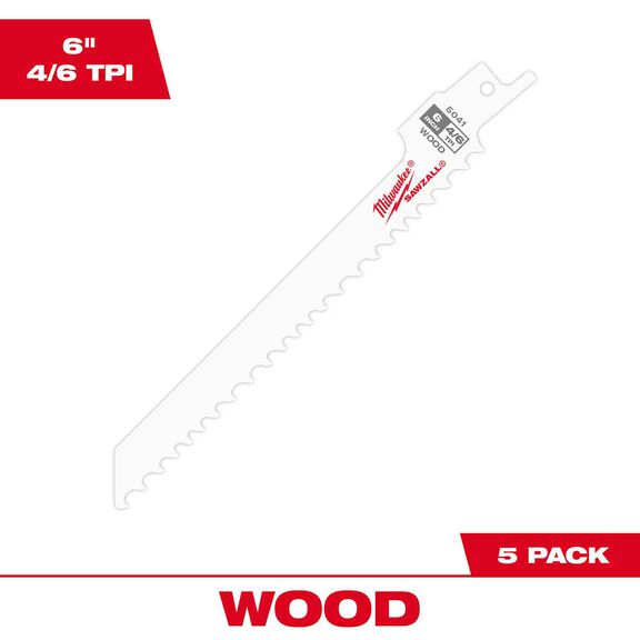 6" 4/6 TPI SAWZALL&reg; Blades, 5 Pack image number 0