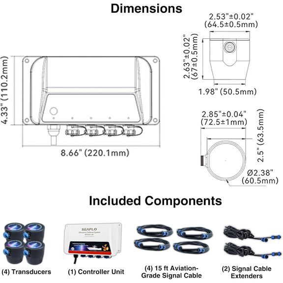 SEAFLO Ultrasonic Hull Defense System, Protection for Hull, Drives & Running Gear, Covers 800 Sq. Ft, 4-Transducer System image number 1
