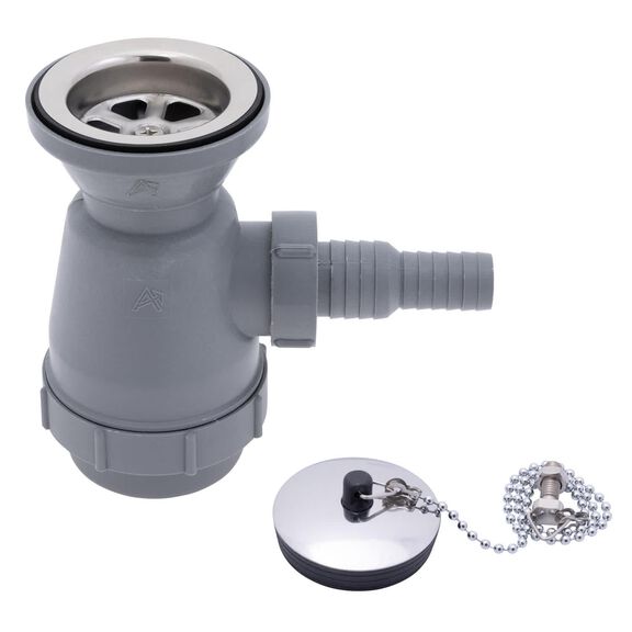 2" Drain, Trap Sink Drain, 3/4" & 1" Hose Barb, w/Chain Stopper Ultra-Mirror Finish image number 0