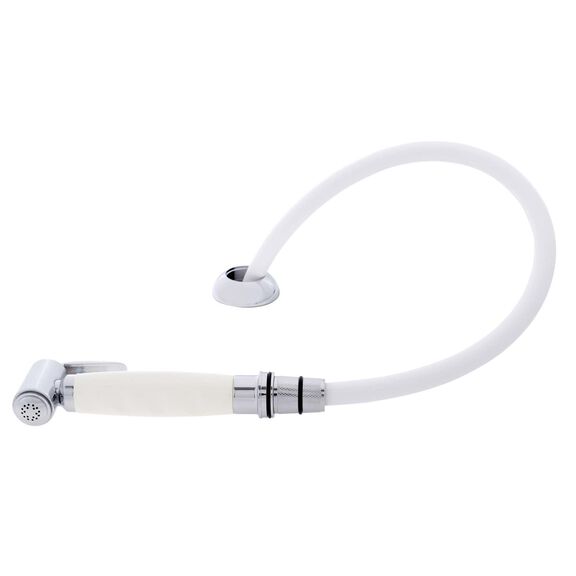 Deck-Mount Sprayer Hammer-Head Warm White Sprayer, 10' White Rubber Hose, Elite Holder image number 1