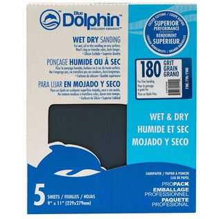 Wet/Dry Sandpaper Sheets, 180 Grit, 5-Pack