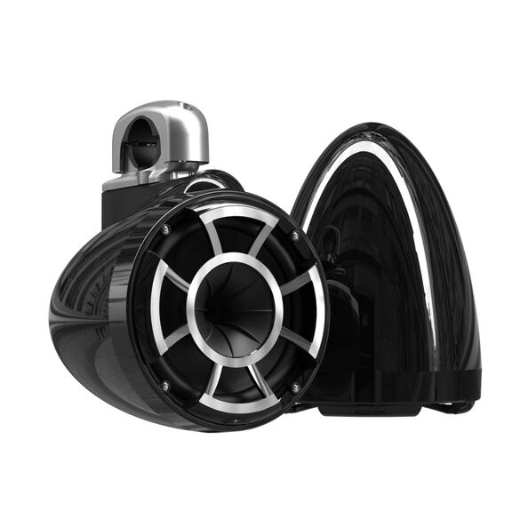 Wet Sounds REV 8 Black V2 Revolution Series 8" Marine Tower Speakers with Silver Aluminum Fixed Clamps (Pair) image number 0