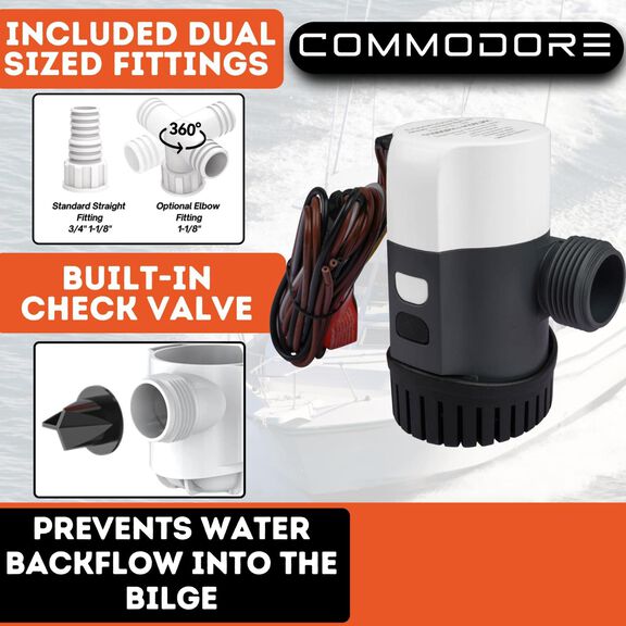 COMMODORE 1100 GPH / 12V A31-Series Non-Automatic Bilge Pump &ndash; Dual-Outlet Compatibility image number 6