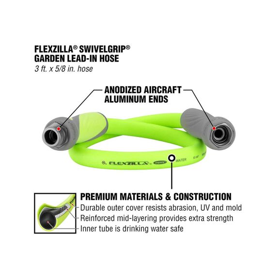 Flexzilla SwivelGrip Garden Lead-in Hose 5/8" 3' 3/4" - 11 1/2 GHT image number 2