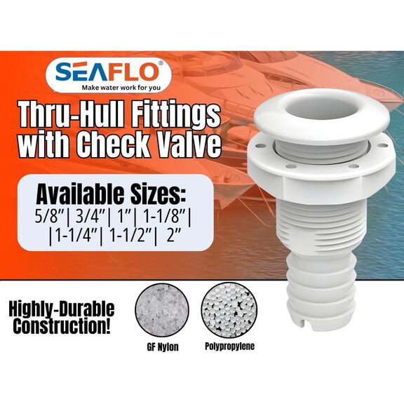 SEAFLO 1" Thru Hull Fitting with Check Valve White image number 1