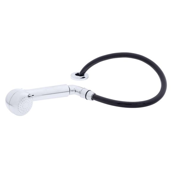 Deck-Mount Sprayer Large Chrome Sprayer No Hook, w/Elbow, 6' Black Rubber Hose, Ultra-Low Profile Holder image number 1