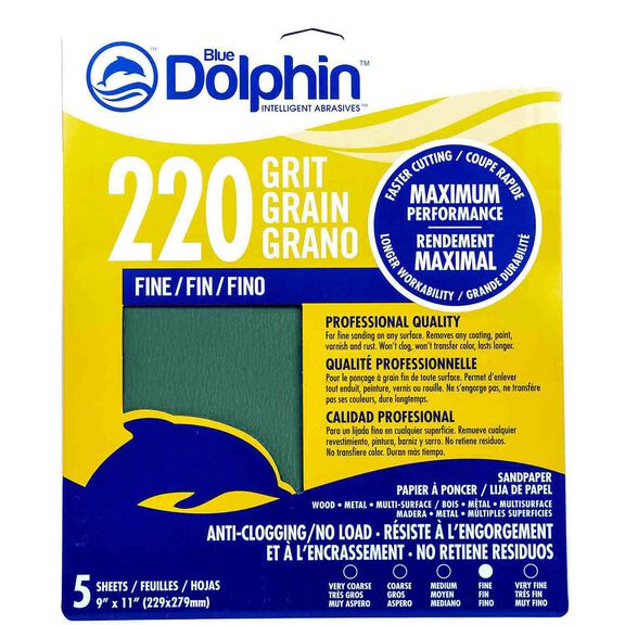 Pro Grade Sandpaper Sheets, 220 Grit, 5-Pack image number 0