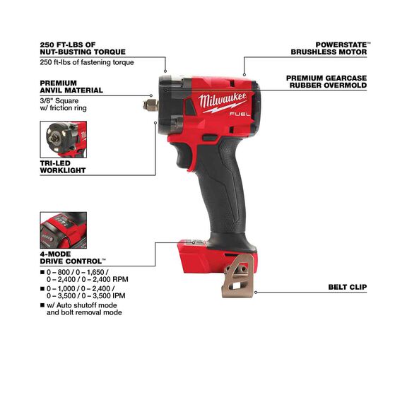 M18 FUEL&trade; 3/8" Compact Impact Wrench with Friction Tool image number 1