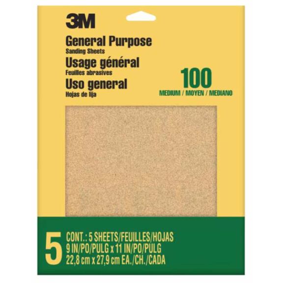 3M Aluminum Oxide Sandpaper Medium, 9002NA, 9" x 11", 5/pk image number 0